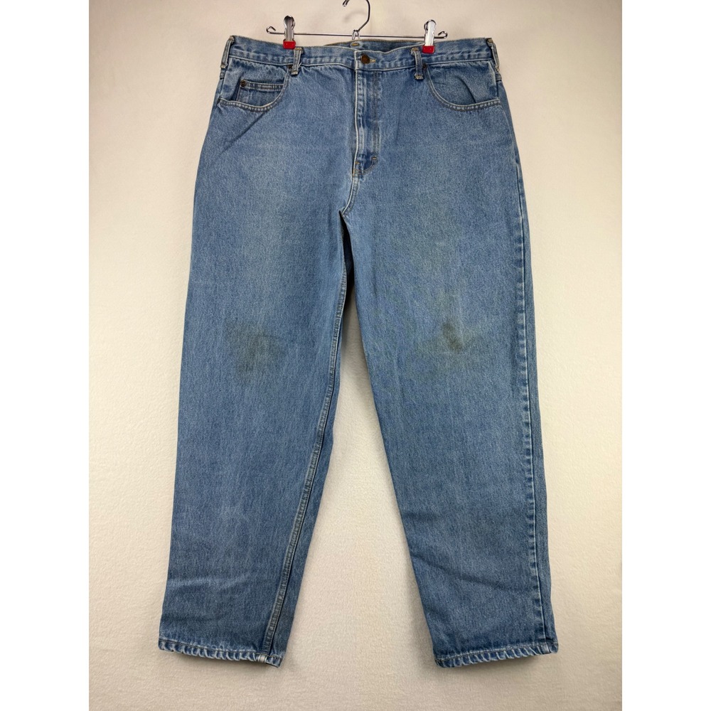 Open‎ Trails Jeans Mens 42x32 Blue Denim Straight Leg 100% Cotton Stained